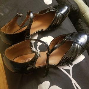 medium heel black patent women shoes